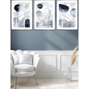 ARTZE - Abstract Navy Blue and Silver Watercolour Shapes - 3-Piece - Wall Art ARTZE - Abstract Navy Blue and Silver Watercolour Shapes - 3-Piece - Wall Art