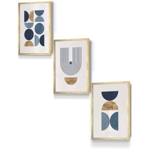 ARTZE - Mid Century Geometric in Blue and Gold Framed - Blue Gold ARTZE - Mid Century Geometric in Blue and Gold Framed - Blue Gold