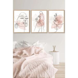 ARTZE - Set of 3 Abstract Faces - Oak Framed ARTZE - Set of 3 Abstract Faces - Oak Framed