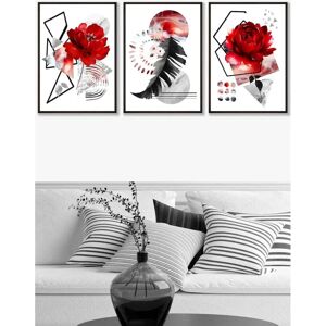 ARTZE - Abstract Red and Black Botanical - Set of 3 - Black Framed Wall Art ARTZE - Abstract Red and Black Botanical - Set of 3 - Black Framed Wall Art