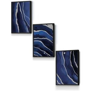 ARTZE - Abstract Navy Blue Strokes - Navy Blue - 3pc - Wall Art ARTZE - Abstract Navy Blue Strokes - Navy Blue - 3pc - Wall Art