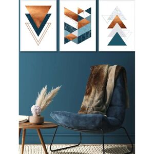 ARTZE - Set of 3 White Framed Mid Century Teal Orange Abstract Geometric - Wall Art ARTZE - Set of 3 White Framed Mid Century Teal Orange Abstract Geometric - Wall Art