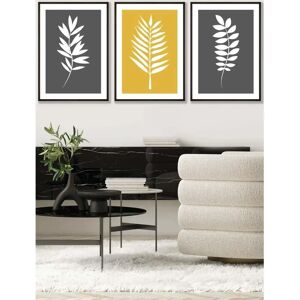 ARTZE - Grey Yellow Graphical Leaves - Large - Framed Wall Art ARTZE - Grey Yellow Graphical Leaves - Large - Framed Wall Art