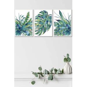 ARTZE - Blue Green Watercolour Tropical Leaves - Framed - Medium - Set of 3 - Wall Art ARTZE - Blue Green Watercolour Tropical Leaves - Framed - Medium - Set of 3 - Wall Art