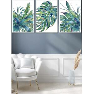 ARTZE - Blue Green Watercolour Tropical Leaves - Large - White Frame - Framed Wall Art ARTZE - Blue Green Watercolour Tropical Leaves - Large - White Frame - Framed Wall Art