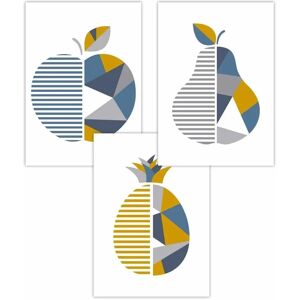 ARTZE - Geometric Fruit Apple - Blue - Set 3 - Poster ARTZE - Geometric Fruit Apple - Blue - Set 3 - Poster