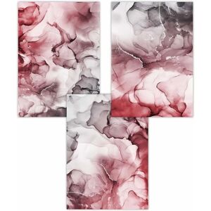 ARTZE - Abstract Floral Fluid Set - Red & Grey - Art Posters ARTZE - Abstract Floral Fluid Set - Red & Grey - Art Posters