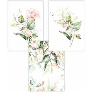 ARTZE - Pink Watercolour Rose Bouquets - Set of 3 - Light Pink - Art Poster ARTZE - Pink Watercolour Rose Bouquets - Set of 3 - Light Pink - Art Poster