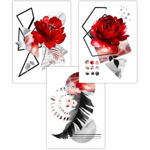 ARTZE - Abstract Red & Black Botanical Art Posters - Set of 3 ARTZE - Abstract Red & Black Botanical Art Posters - Set of 3