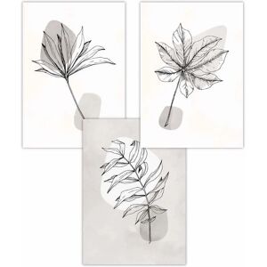 ARTZE - Grey Beige Sketch Leaves - 3-Piece - 30x42 cm - Poster ARTZE - Grey Beige Sketch Leaves - 3-Piece - 30x42 cm - Poster