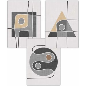 ARTZE - Set of 3 Mid Century Graphical Shapes - Grey & Yellow - W59cm x H84cm - Poster ARTZE - Set of 3 Mid Century Graphical Shapes - Grey & Yellow - W59cm x H84cm - Poster