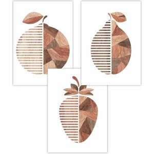 ARTZE - Geometric Fruit in Wood Grain - Set of 3 - Poster ARTZE - Geometric Fruit in Wood Grain - Set of 3 - Poster