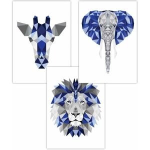 ARTZE - Geometric Jungle Animal Heads - Navy Blue Grey ARTZE - Geometric Jungle Animal Heads - Navy Blue Grey