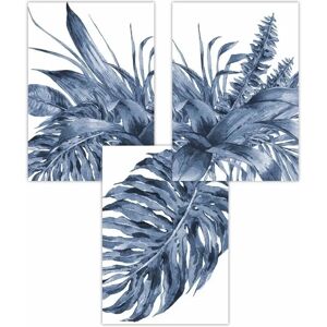 ARTZE - Tropical Leaves Navy Blue - Set of 3 - 30x42 cm - Art Posters ARTZE - Tropical Leaves Navy Blue - Set of 3 - 30x42 cm - Art Posters