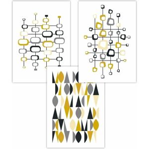 ARTZE - Mid Century Graphical Yellow Grey - Set of 3 - Poster ARTZE - Mid Century Graphical Yellow Grey - Set of 3 - Poster
