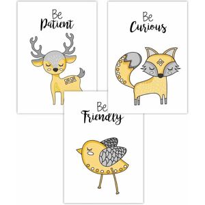 ARTZE - Scandi Nursery Fox Animals Quote - Yellow - Poster Set ARTZE - Scandi Nursery Fox Animals Quote - Yellow - Poster Set