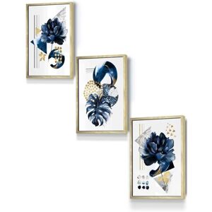 ARTZE - Blue Gold Botanical Wall Art - Gold Framed - Wall Art ARTZE - Blue Gold Botanical Wall Art - Gold Framed - Wall Art