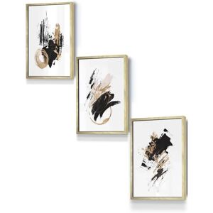 ARTZE - Abstract Black Ivory and Gold Oil Strokes - Gold Framed - Wall Art ARTZE - Abstract Black Ivory and Gold Oil Strokes - Gold Framed - Wall Art