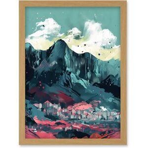 Artery8 - Town Below Mountain Cliffs - Framed - Wall Art Artery8 - Town Below Mountain Cliffs - Framed - Wall Art