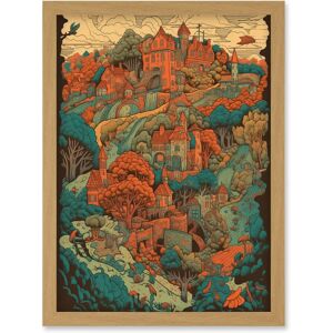 Artery8 - Village in Forest - Coral - Wall Art Print Artery8 - Village in Forest - Coral - Wall Art Print