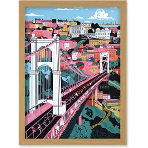 Artery8 - Clifton Suspension Bridge Pink Teal Cityscape - A4 - Light Oak Frame - Framed Wall Art Artery8 - Clifton Suspension Bridge Pink Teal Cityscape - A4 - Light Oak Frame - Framed Wall Art