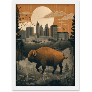Artery8 - Bison in Forest - A4 - White - Framed Wall Art Print Artery8 - Bison in Forest - A4 - White - Framed Wall Art Print