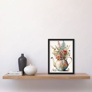 Artery8 Flower Bouquet Ceramic Teapot - Wall Art Print - A4 - Black - Framed Artery8 Flower Bouquet Ceramic Teapot - Wall Art Print - A4 - Black - Framed