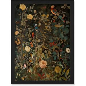 Artery8 Audubon Style Birds in Spring Flower Field - A4 - Framed - Black - Artwork Artery8 Audubon Style Birds in Spring Flower Field - A4 - Framed - Black - Artwork