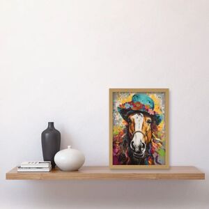 Artery8 - Horse Wearing a Flower Summer Hat - Multicoloured - A4 - Light Oak - Wall Art Print Artery8 - Horse Wearing a Flower Summer Hat - Multicoloured - A4 - Light Oak - Wall Art Print