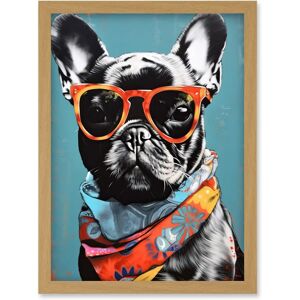 Artery8 English Bulldog Bandana Sunglasses - Light Oak - A4 - Framed Wall Art Artery8 English Bulldog Bandana Sunglasses - Light Oak - A4 - Framed Wall Art