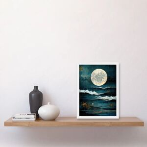 Artery8 - Full Moon Seascape - A4 - Framed White - Wall Art Artery8 - Full Moon Seascape - A4 - Framed White - Wall Art