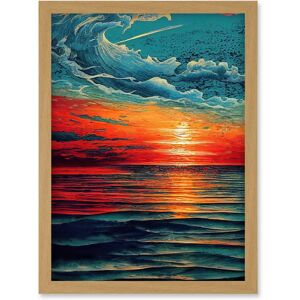 Artery8 - Seascape Scarlet Sunrise - Light Oak - A4 - Framed Wall Art Artery8 - Seascape Scarlet Sunrise - Light Oak - A4 - Framed Wall Art
