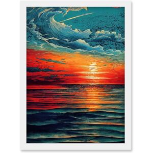 Artery8 - Seascape Scarlet Sunrise - Framed - A4 White - Wall Art Artery8 - Seascape Scarlet Sunrise - Framed - A4 White - Wall Art