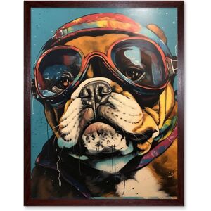Artery8 - Bulldog with Retro Motorcycle Goggles - Brown - Framed Poster Artery8 - Bulldog with Retro Motorcycle Goggles - Brown - Framed Poster