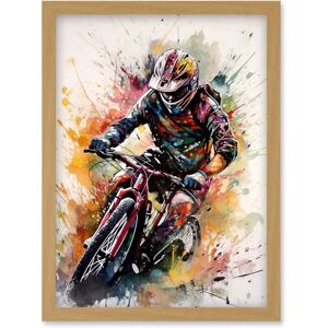 Artery8 - Mountain Biker Action Shot - A4 - Framed - Light oak - Wall Art Artery8 - Mountain Biker Action Shot - A4 - Framed - Light oak - Wall Art