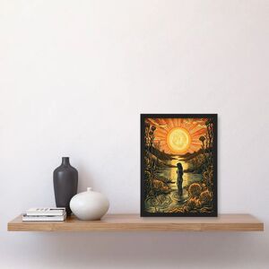 Artery8 - Creek at Sunset Linocut - Framed - A4 - Wall Art Artery8 - Creek at Sunset Linocut - Framed - A4 - Wall Art