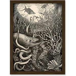Artery8 - Aquatic Animals Linocut - A4 - Framed Wall Art Artery8 - Aquatic Animals Linocut - A4 - Framed Wall Art