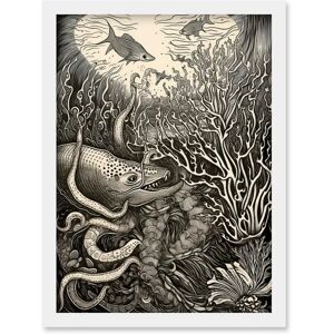 Artery8 - Aquatic Animals and Plants Linocut Illustration Artwork - A4 Artery8 - Aquatic Animals and Plants Linocut Illustration Artwork - A4