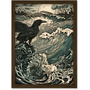 Artery8 Raven and Crashing Waves - A4 Framed Wall Art Artery8 Raven and Crashing Waves - A4 Framed Wall Art