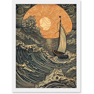 Artery8 - Boat Sailing into the Sunset - Linocut - Art Print Artery8 - Boat Sailing into the Sunset - Linocut - Art Print