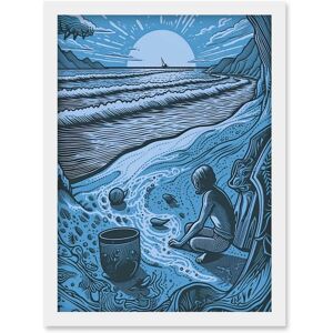 Artery8 - Beachcombing Coastal Landscape - Blue - Wall Art Artery8 - Beachcombing Coastal Landscape - Blue - Wall Art