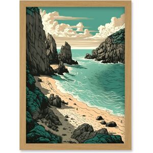 Artery8 - Porthcurno Beach - A4 - Light Oak - Framed Wall Art Artery8 - Porthcurno Beach - A4 - Light Oak - Framed Wall Art
