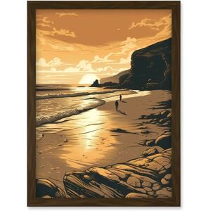 Artery8 - Couple walking on the Beach at Sunset - brown - A4 - Framed - Wall Art Artery8 - Couple walking on the Beach at Sunset - brown - A4 - Framed - Wall Art