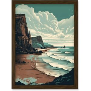 Artery8 - Bay with Cliffs - brown - A4 - framed - Wall Art Artery8 - Bay with Cliffs - brown - A4 - framed - Wall Art