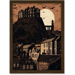 Artery8 - Edinburgh Castle Moon - Brown - A4 - Wall Art Print Artery8 - Edinburgh Castle Moon - Brown - A4 - Wall Art Print