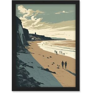 Artery8 - People Walking on Filey Beach - Framed Wall Art Artery8 - People Walking on Filey Beach - Framed Wall Art