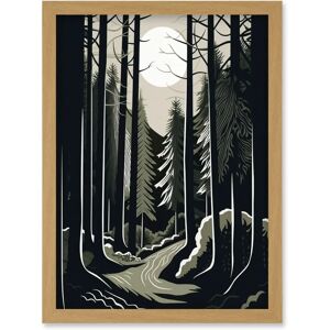 Artery8 Full Moon Night - Pine Forest - A4 - light oak framed wall art Artery8 Full Moon Night - Pine Forest - A4 - light oak framed wall art