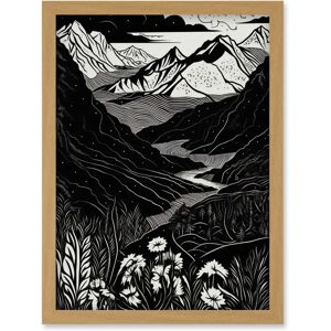 Artery8 - Wildflowers in Spring Mountain Linocut - Framed - A4 - Wall Art Print Artery8 - Wildflowers in Spring Mountain Linocut - Framed - A4 - Wall Art Print