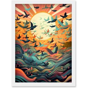 Artery8 - Flock of Birds Flying at Sunrise - Framed Artery8 - Flock of Birds Flying at Sunrise - Framed
