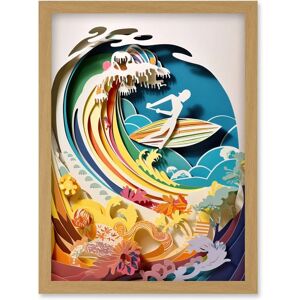 Artery8 - Rainbow Kirigami Surfer - A4 - Light Oak - Framed Wall Art Artery8 - Rainbow Kirigami Surfer - A4 - Light Oak - Framed Wall Art